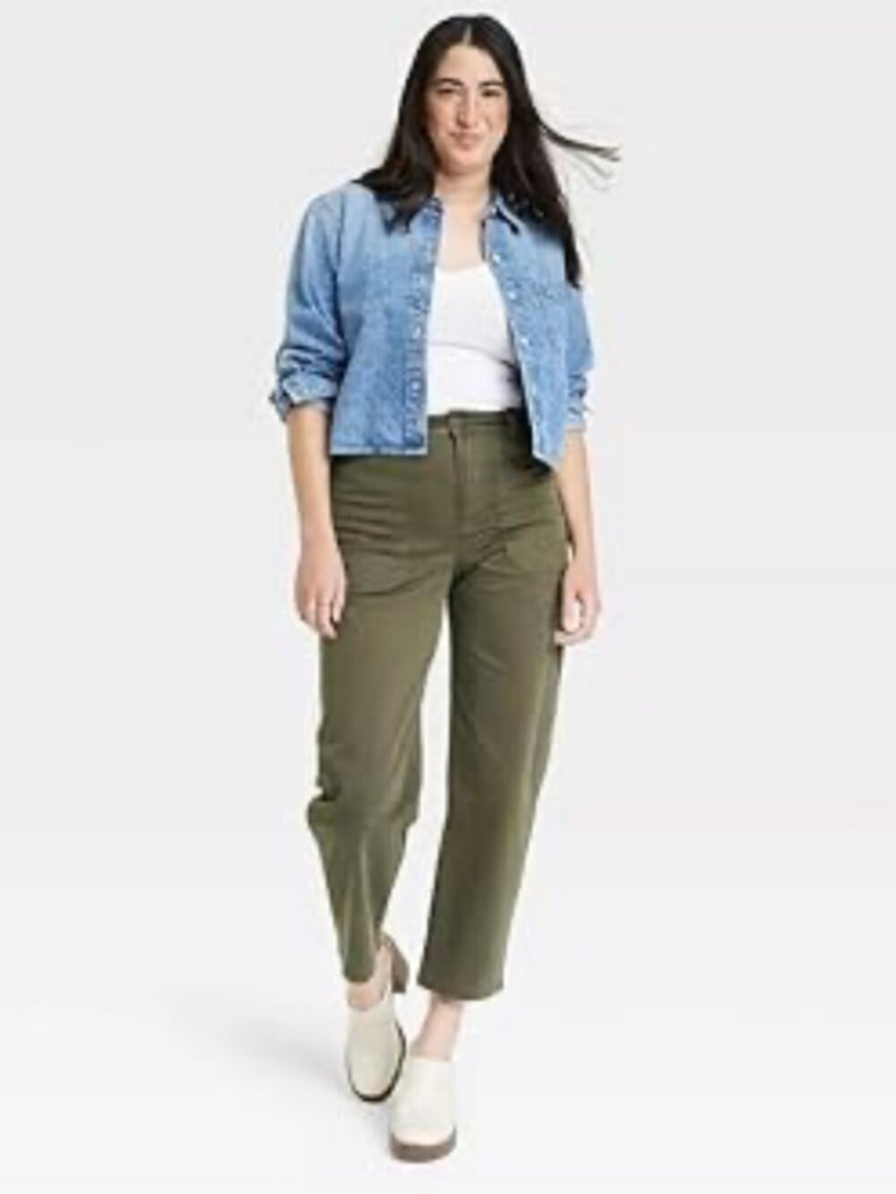 Universal Thread High-Rise Barrel Leg Cropped Pants | Olive Green | Size 8